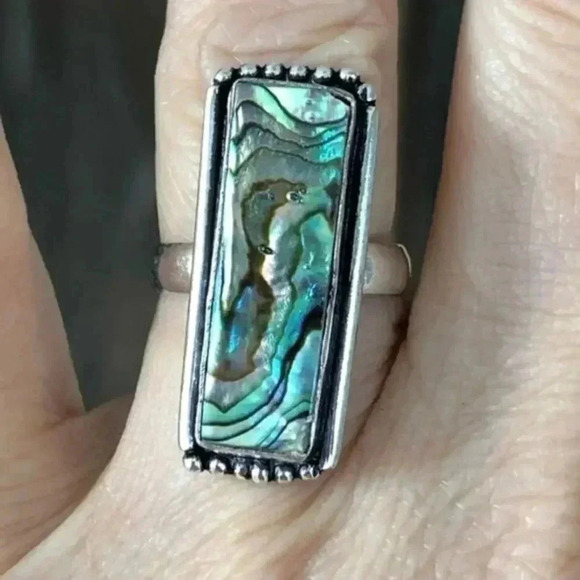 SIZE 7 Rectangular Abalone 925 Sterling Silver Ring NWT - Picture 1 of 5